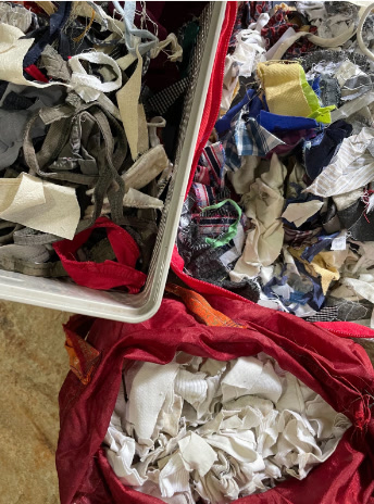 Cotton textile cuttings collected for material development at Botto