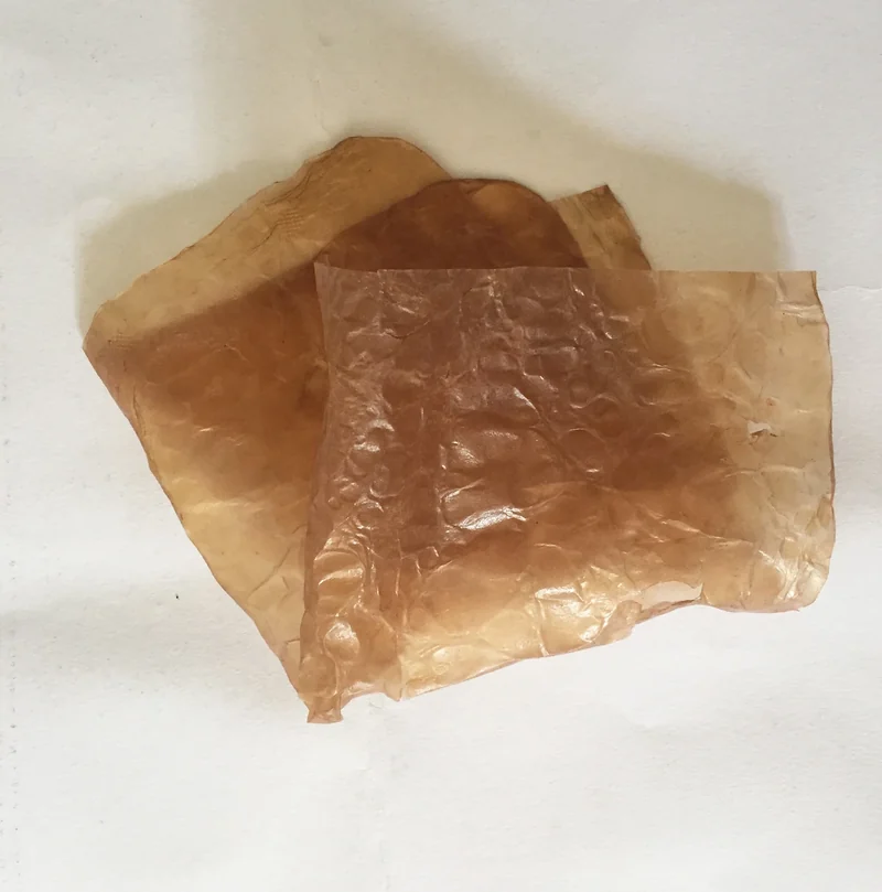 Translucent amber material samples from Botto's early research archive