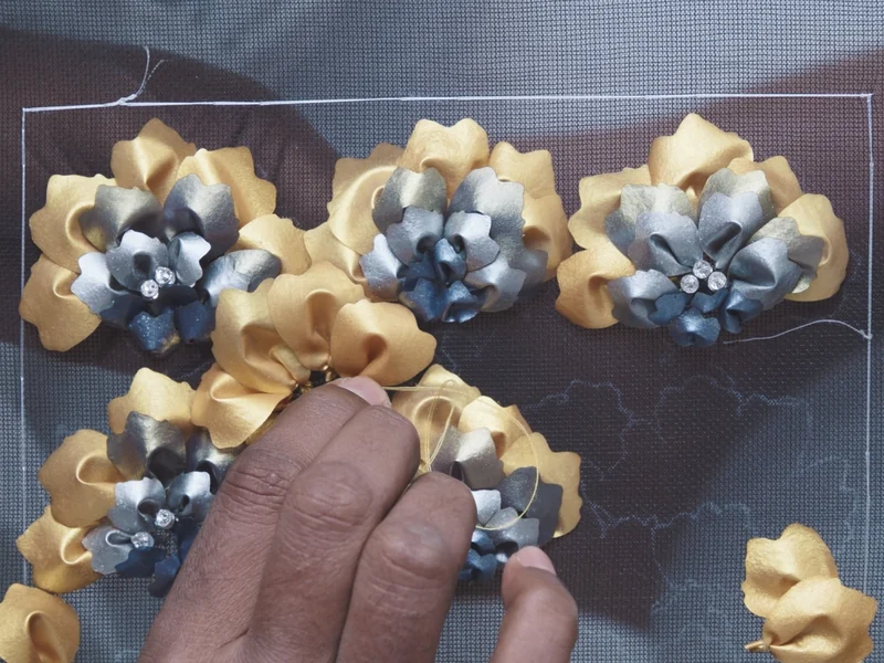 Bequin being stitched at Vashishtha's embroidery frame